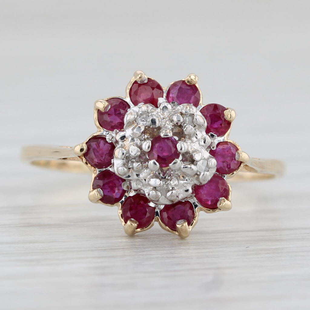 Light Gray 0.68ctw Ruby Diamond Flower Cluster Ring 10k Yellow Gold Size 7