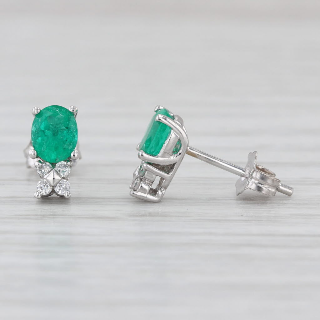 0.75ctw Emerald Diamond Stud Earrings 14k White Gold Studs