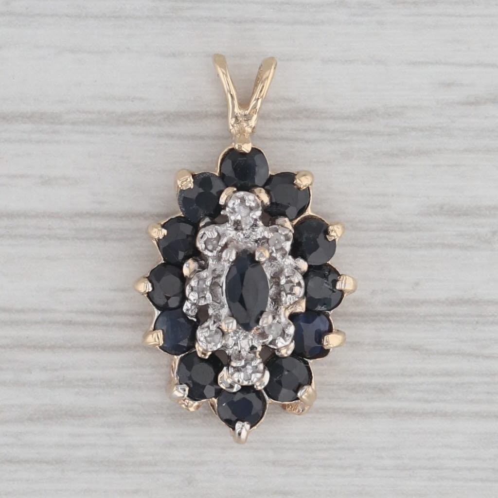 Gray 1.39ctw Blue Sapphire Diamond Pendant 14k Yellow Gold