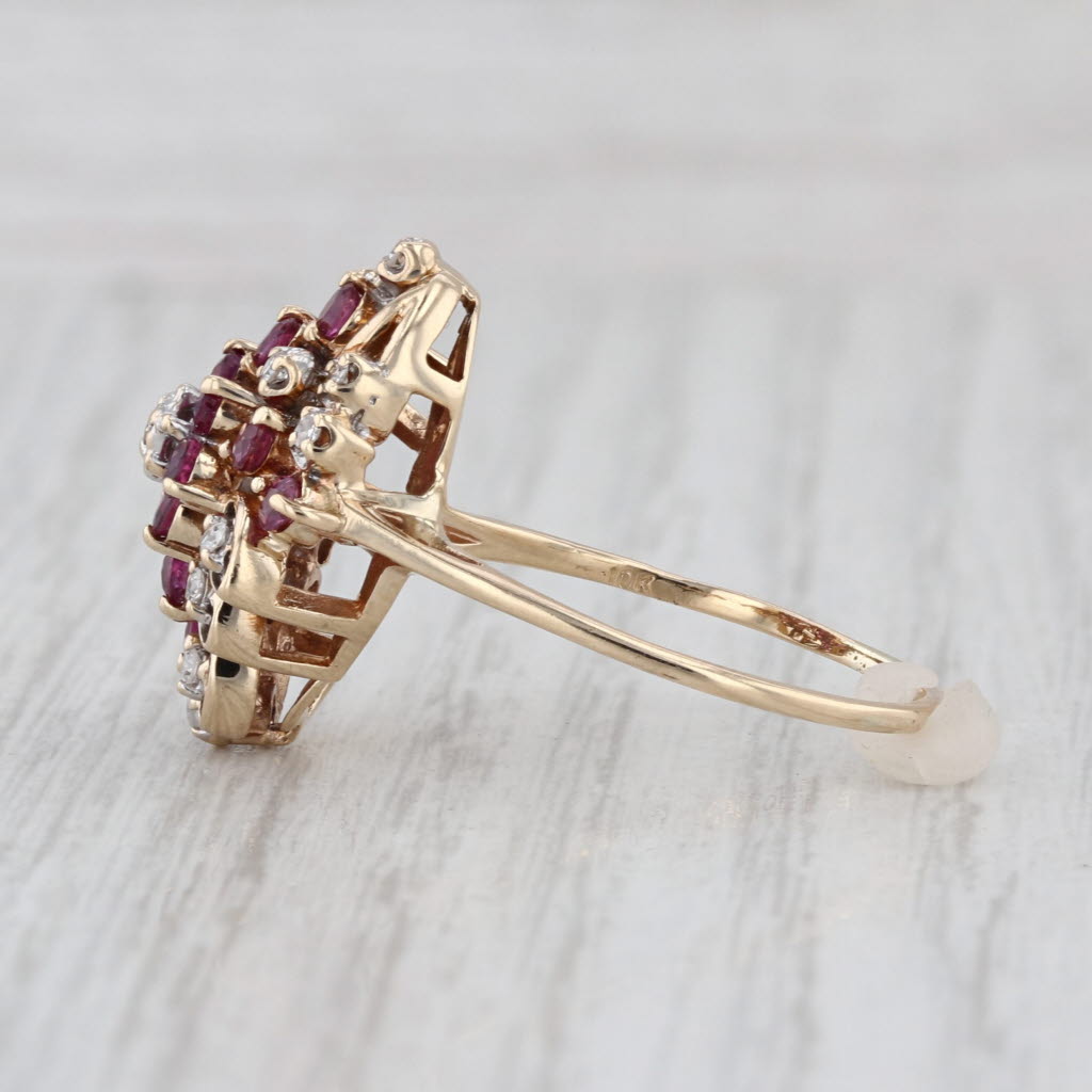 0.60ctw Pink Sapphire Diamond Cluster Cocktail Ring 10k Yellow Gold Size 9.5