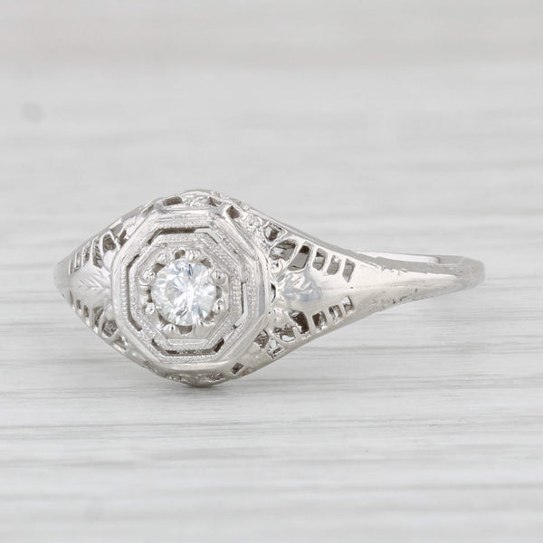 Vintage Diamond Ring 18k White Gold Size 6.25 Old European Cut