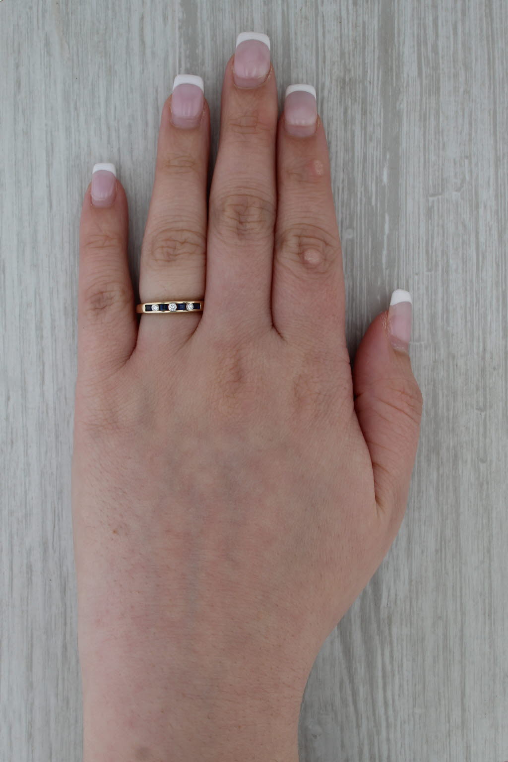 0.34ctw Blue Sapphire Diamond Wedding Band 14k Yellow Gold Stackable Ring Sz 6