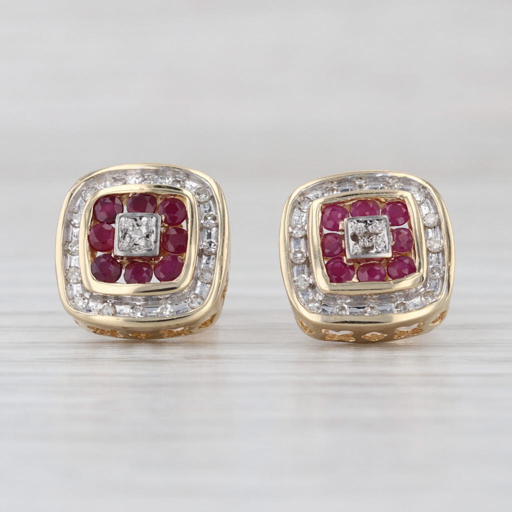 0.84ctw Ruby Diamond Halo Stud Earrings 10k Yellow Gold Studs