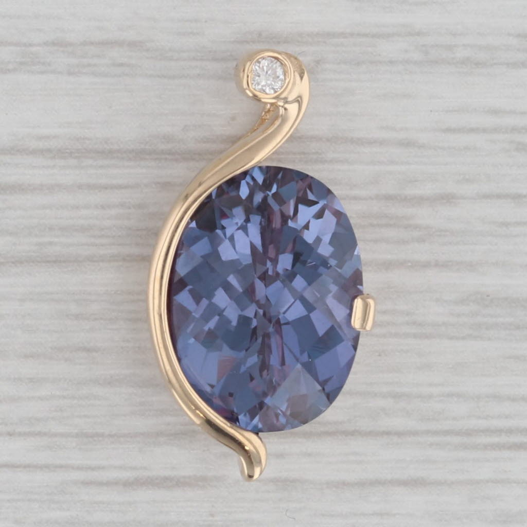 Gray 7.60ctw Lab Created Color Change Purple Sapphire Diamond 14k Yellow Gold Pendant