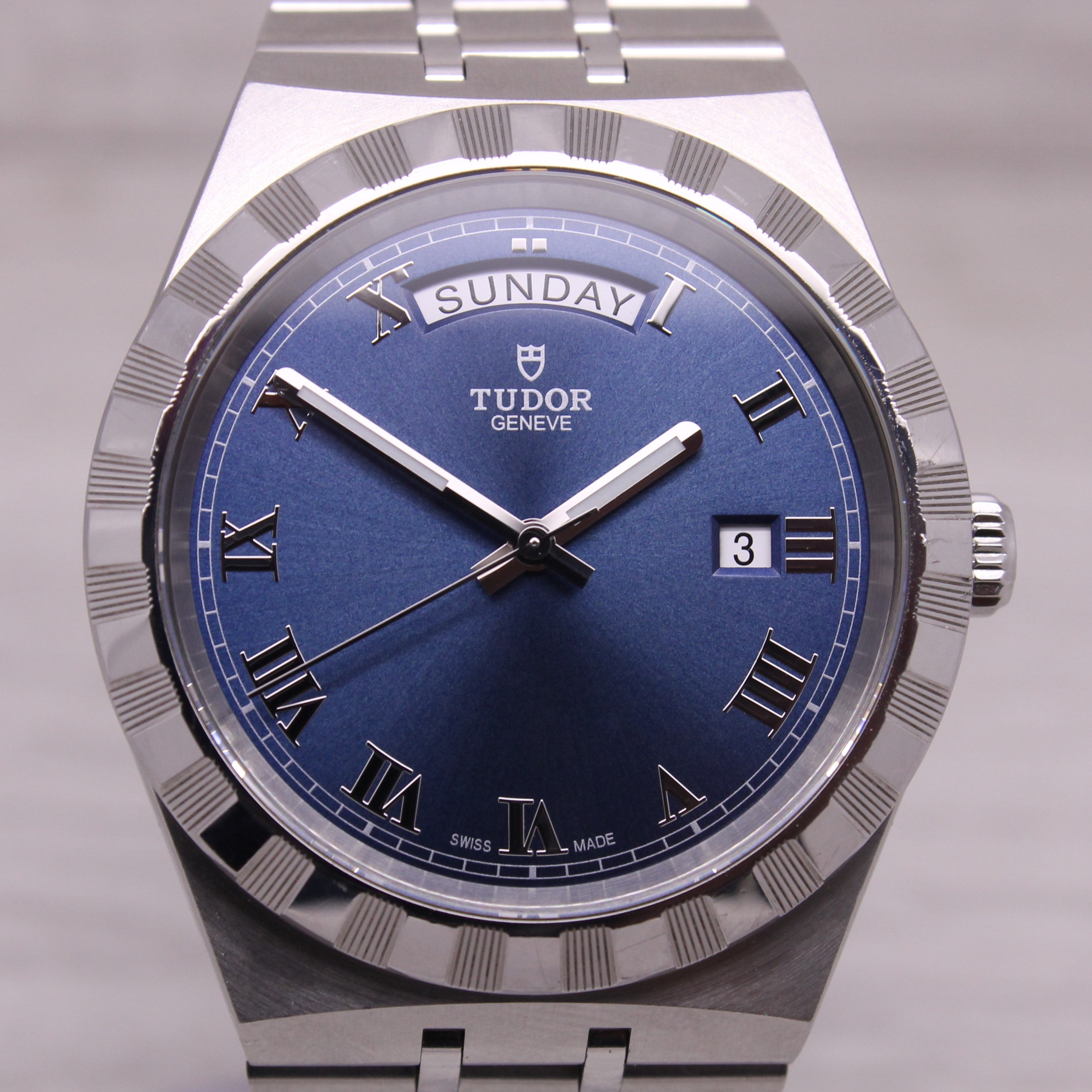 Dark Gray Tudor Royal Day Date Mens 41mm Stainless Steel Automatic Watch 28600 w Box