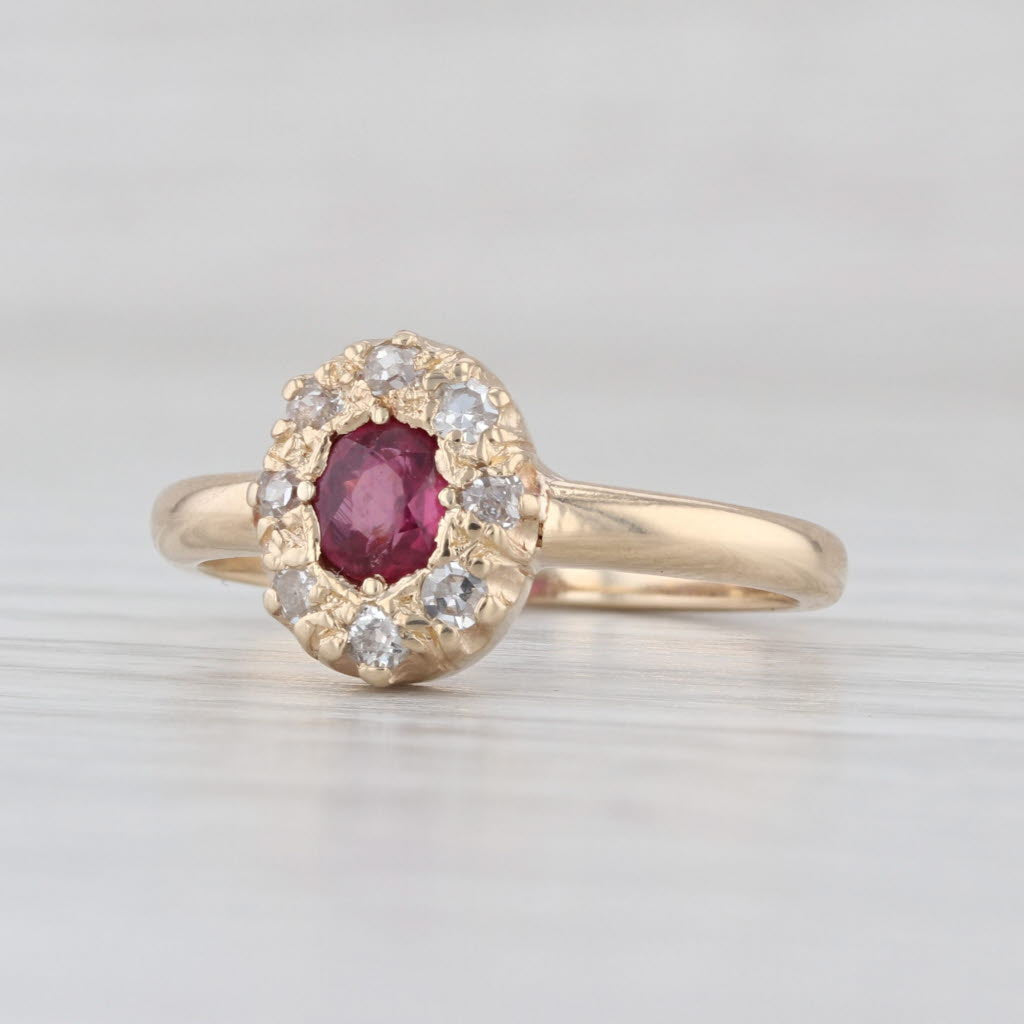 0.49ctw Ruby Diamond Halo Ring 14k Yellow Gold Size 6