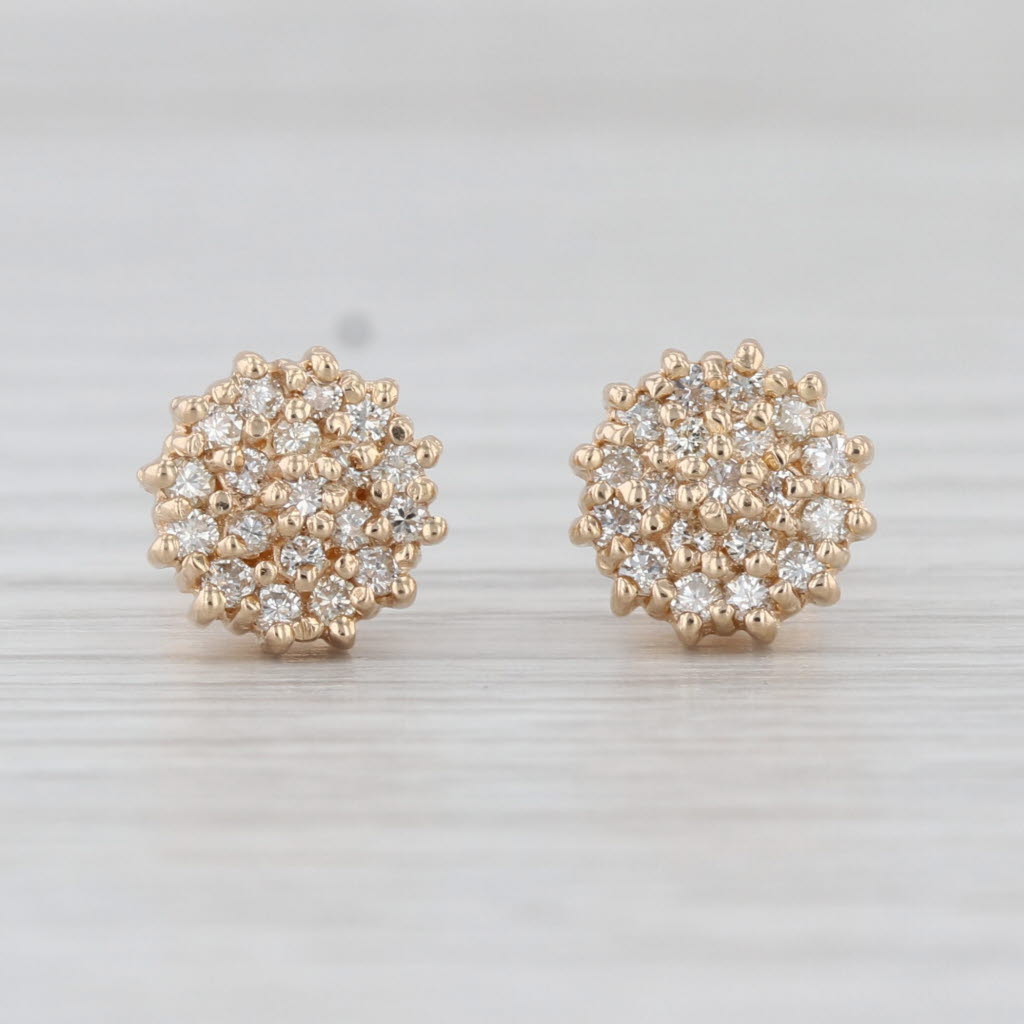 0.32ctw Diamond Cluster Stud Earrings 14k Yellow Gold Roud Studs