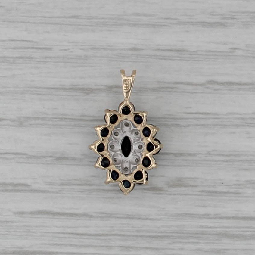 Sapphire Diamond Halo Pendant 10k Yellow Gold Marquise Drop