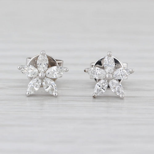 0.45ctw Diamond Flower Stud Earrings 14k White Gold Floral Studs