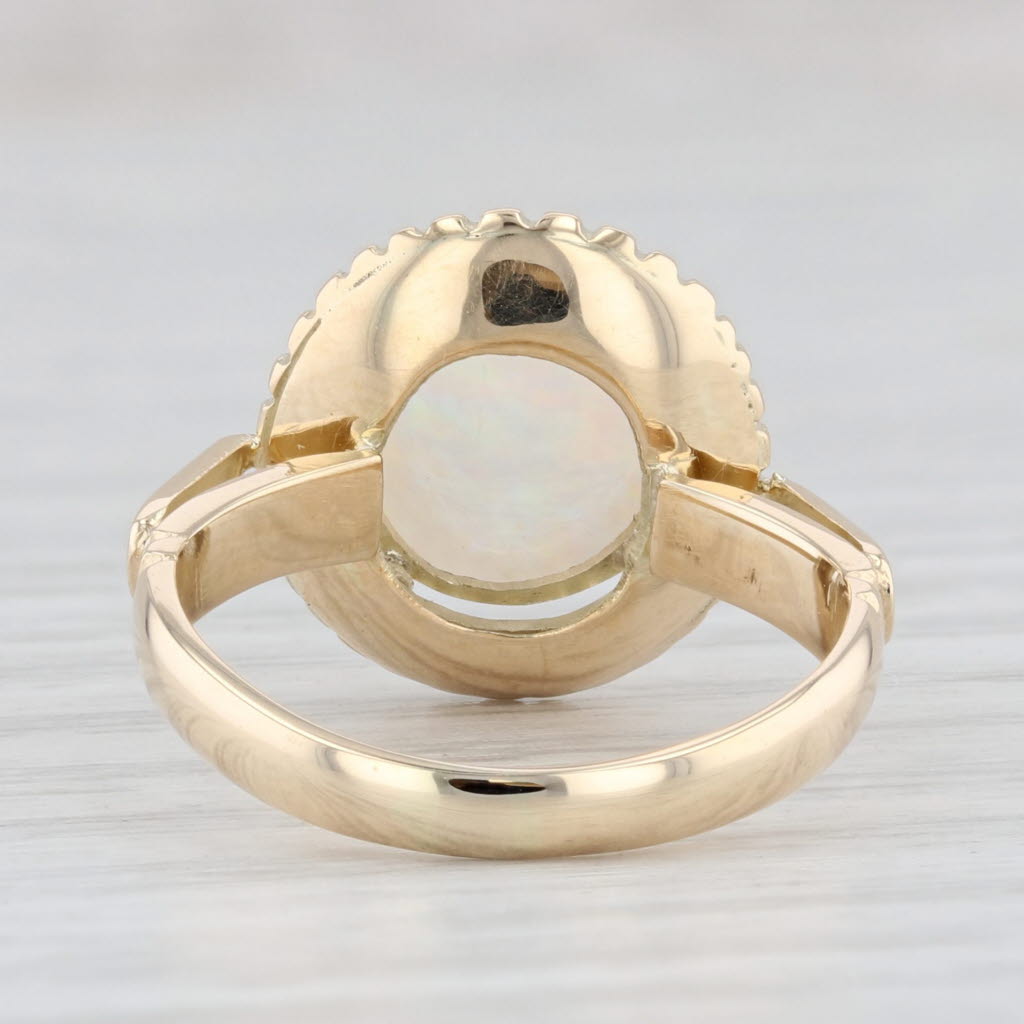 Light Gray Solitaire Oval Cabochon Opal Ring 14k Yellow Gold Size 5.25