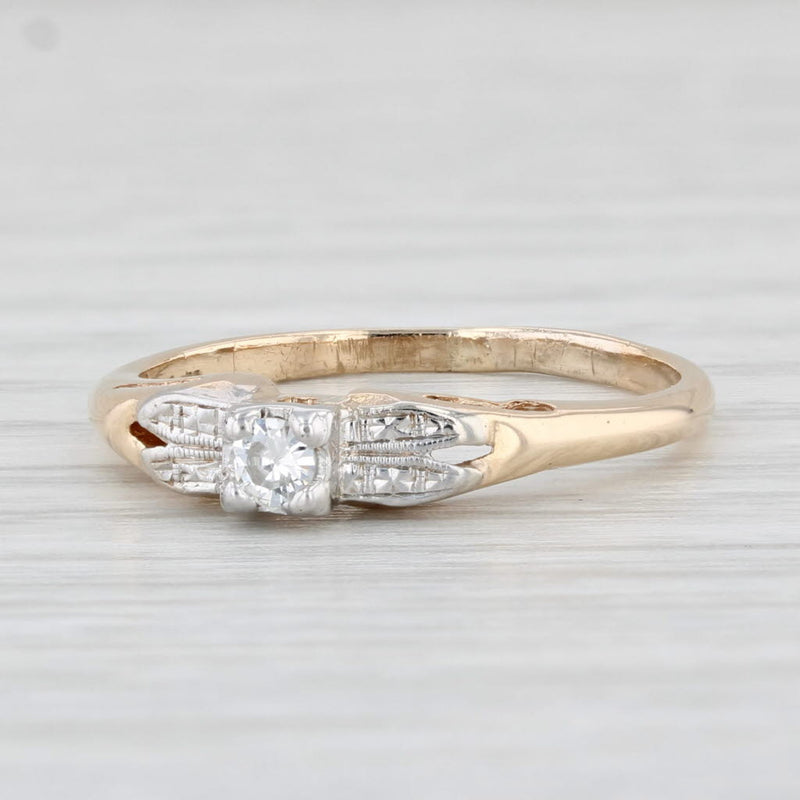 Light Gray Vintage Diamond Ring 14k Yellow Gold Size 6.75 Engagement Round Solitaire