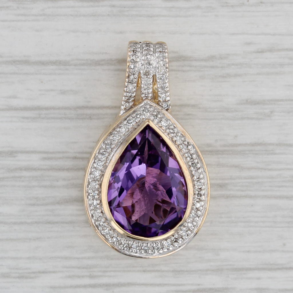 Gray 4.23ctw Pear Amethyst Diamond Teardrop Pendant 14k Yellow Gold