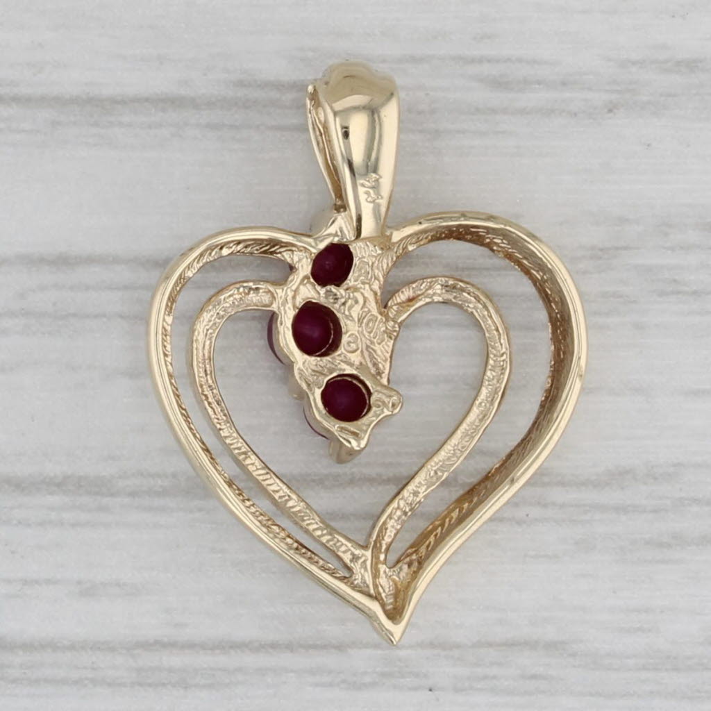 Gray 0.18ctw Ruby Open Heart Pendant 10k Yellow Gold Diamonds