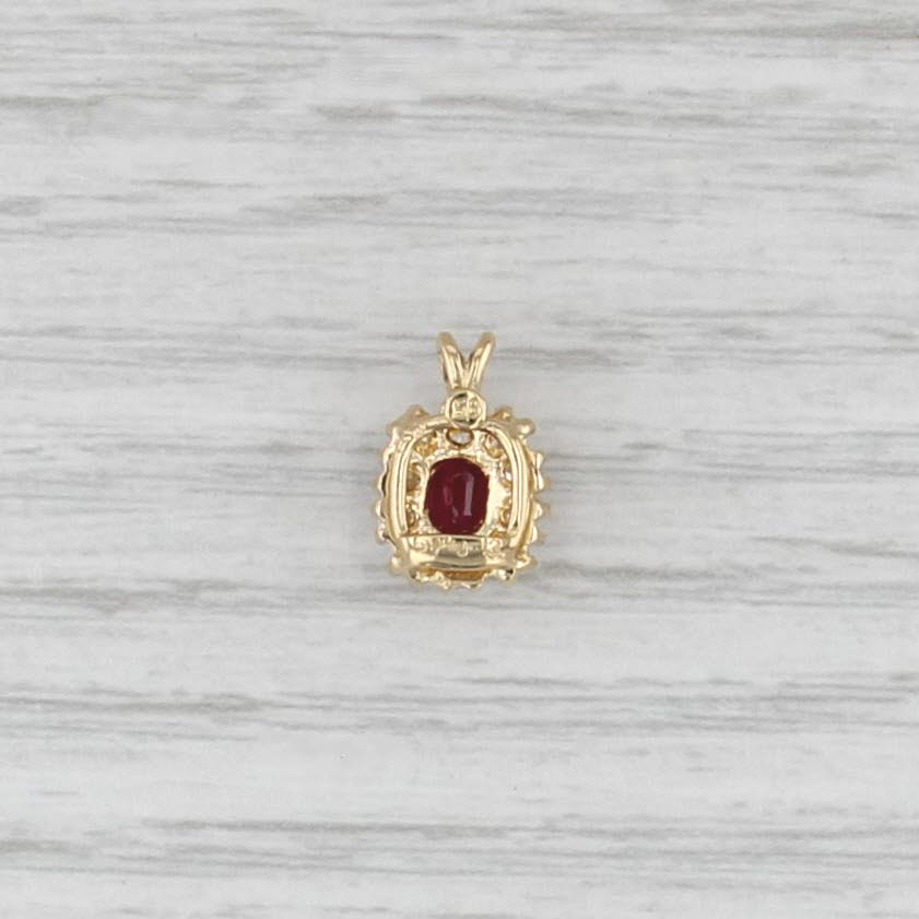 0.72ctw Ruby Diamond Halo Pendant 18k Yellow Gold Small Drop