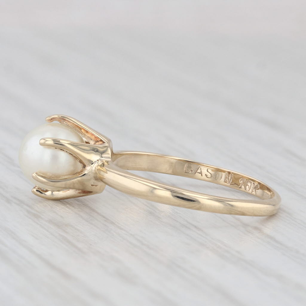 Light Gray Vintage Cultured Pearl Solitaire Ring 10k Yellow Gold Size 6.25