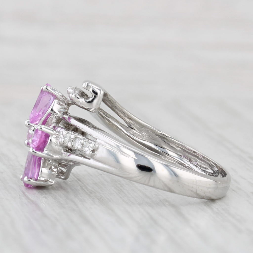 Light Gray 0.99ctw Pink Sapphire Diamond Flower Bypass Ring 14k White Gold Size 5.25