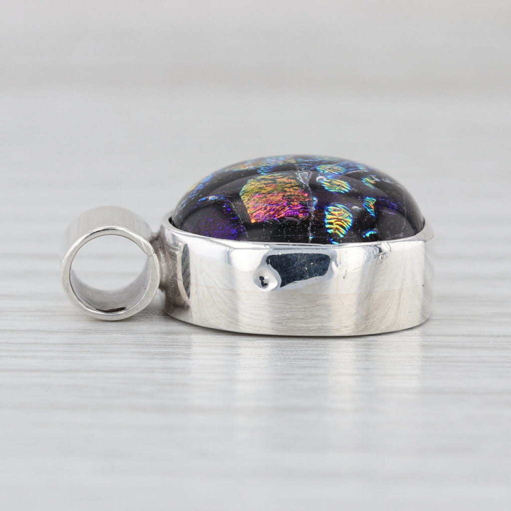 Multicolor Dichroic Glass Molded Cabochon Pendant Sterling Silver Mexico