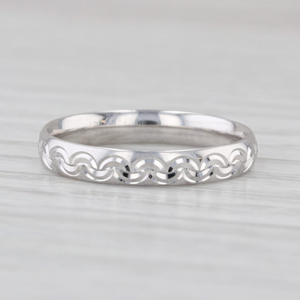 Swirl Pattern Band 14k White Gold Size 5-5.25 Stackable Wedding Ring