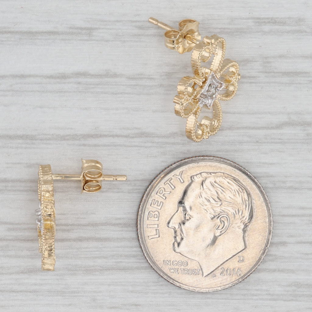 Light Gray Ornate Diamond Cross Stud Earrings 14k Yellow Gold