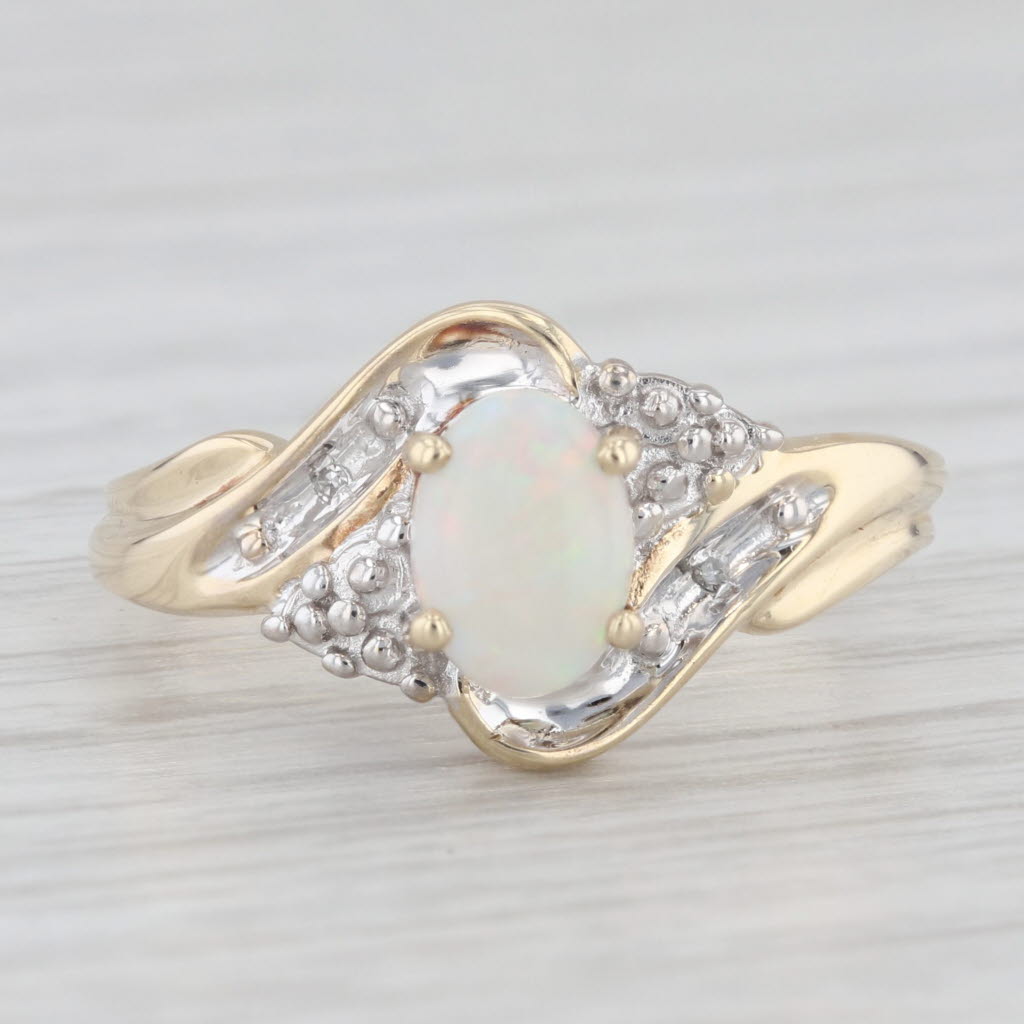 Light Gray Oval Opal Solitaire Ring 10k Yellow Gold Size 7.25 Diamond Accents