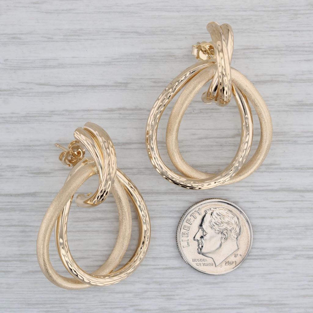 Gray Teardrop Hoop Statement Earrings 14k Yellow Gold