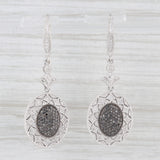 0.45ctw Black and White Diamond Lever Back Sterling Silver Drop Earrings