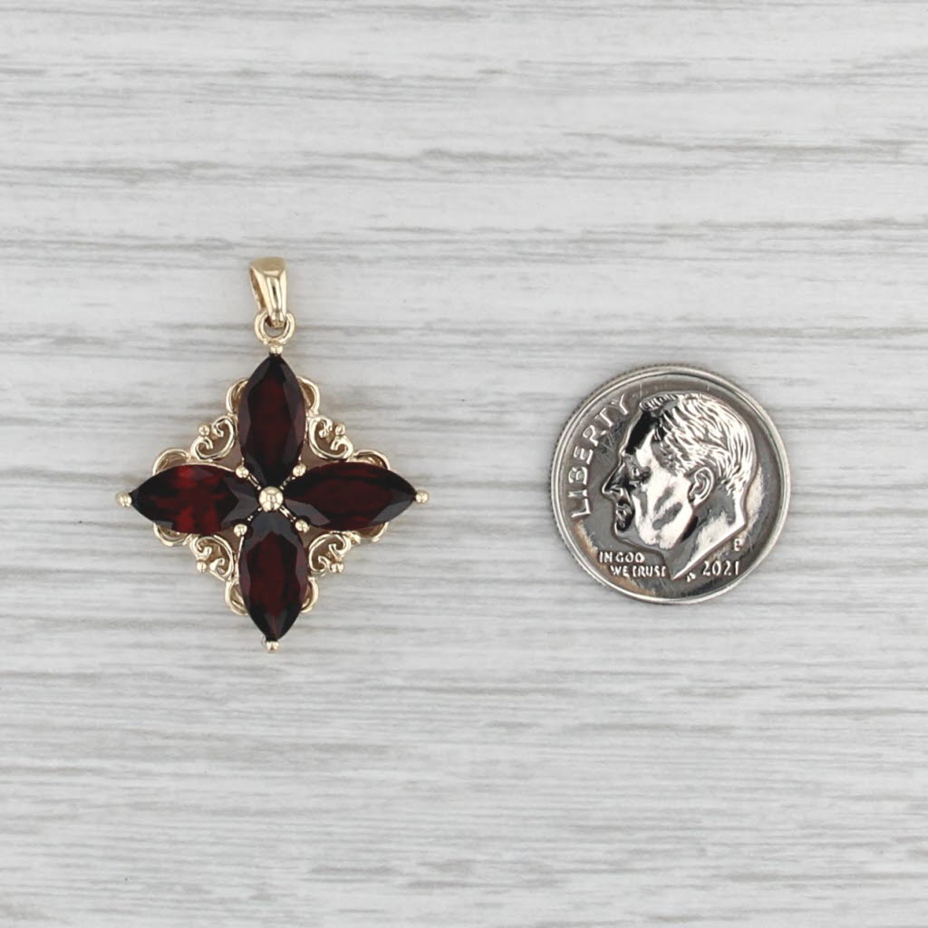 5.20ctw Marquise Garnet Flower Pendant 10k Yellow Gold Floral