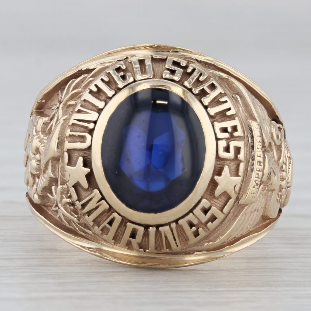 Gray Lab Created Sapphire United States Marine Corp Ring 14k Gold Size 12 US Military