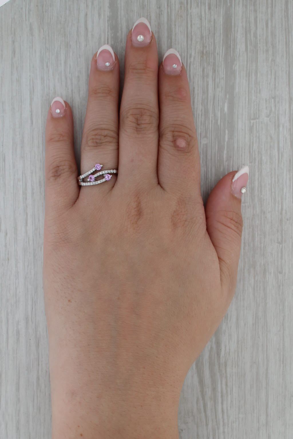 0.47ctw Pink Sapphire Diamond Bypass Ring 14k White Gold Size 7.25