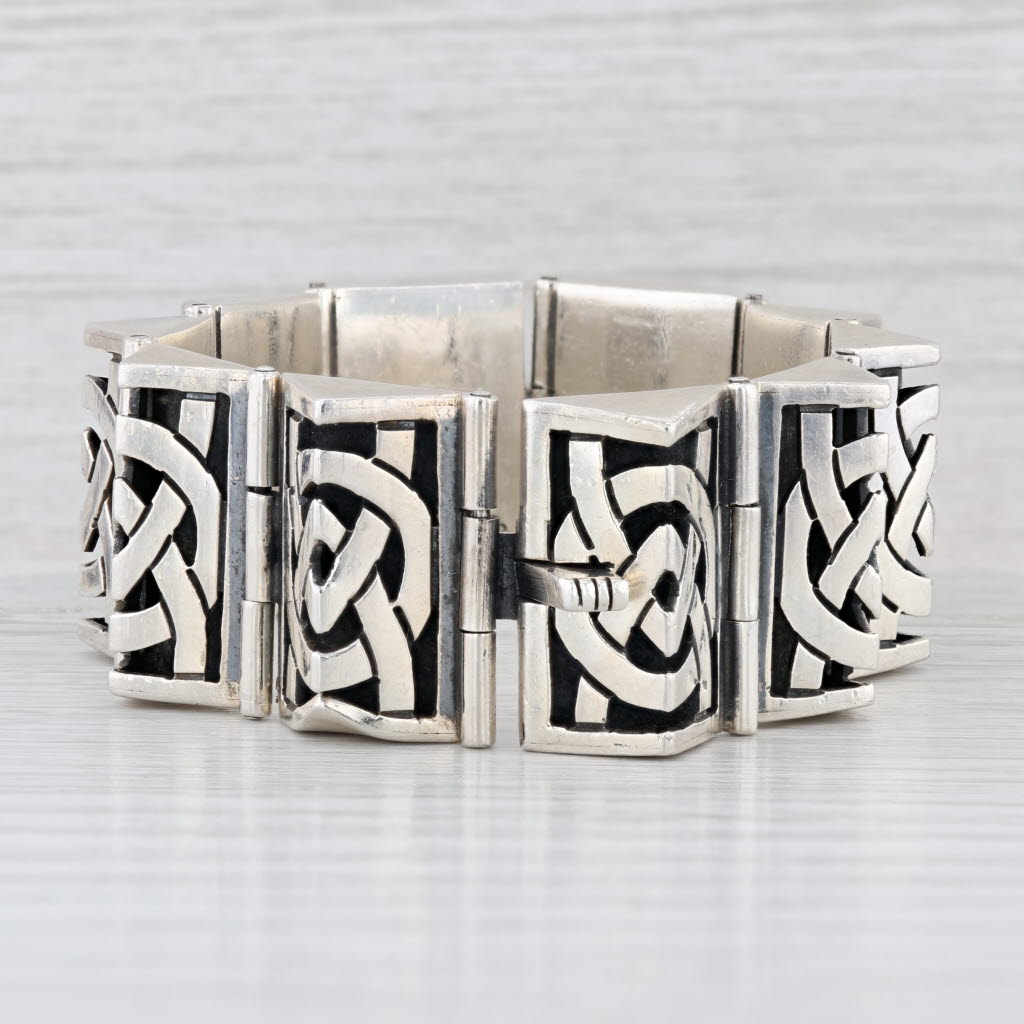 Vintage Cony Taxco Mexico Knot work Bracelet Sterling Silver 6.75" Statement