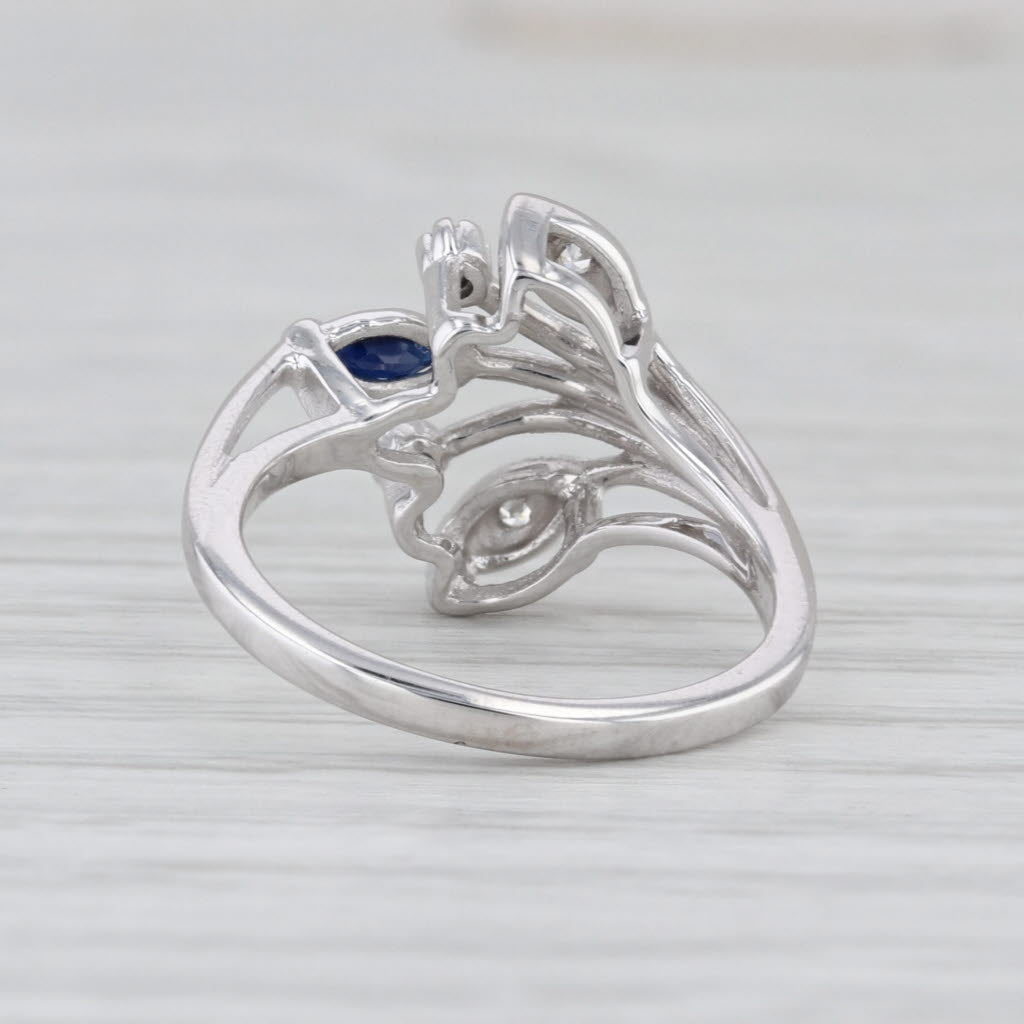 0.16ctw Blue Sapphire Diamond Flower Spray Ring 14k White Gold Size 4.5
