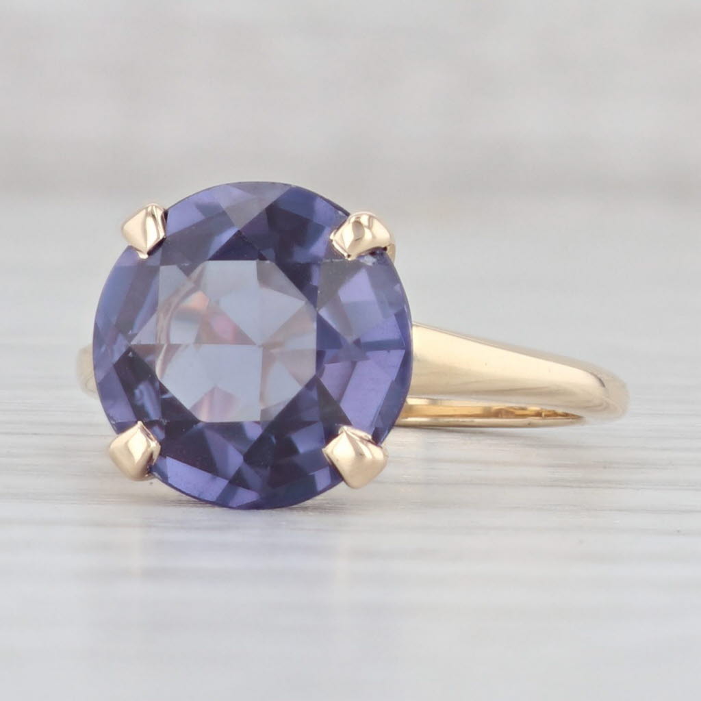 Light Gray 5.40ct Lab Created Color Change Sapphire Ring 14k Gold Size 6.5 Round Solitaire