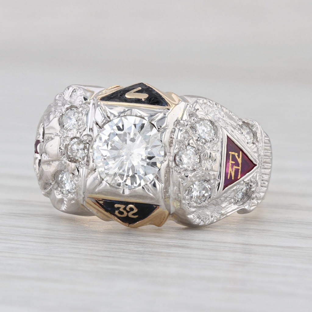 1.60ctw Diamond Masonic Ring 10k Gold Scottish Rite Shriners Yod Rose Croix