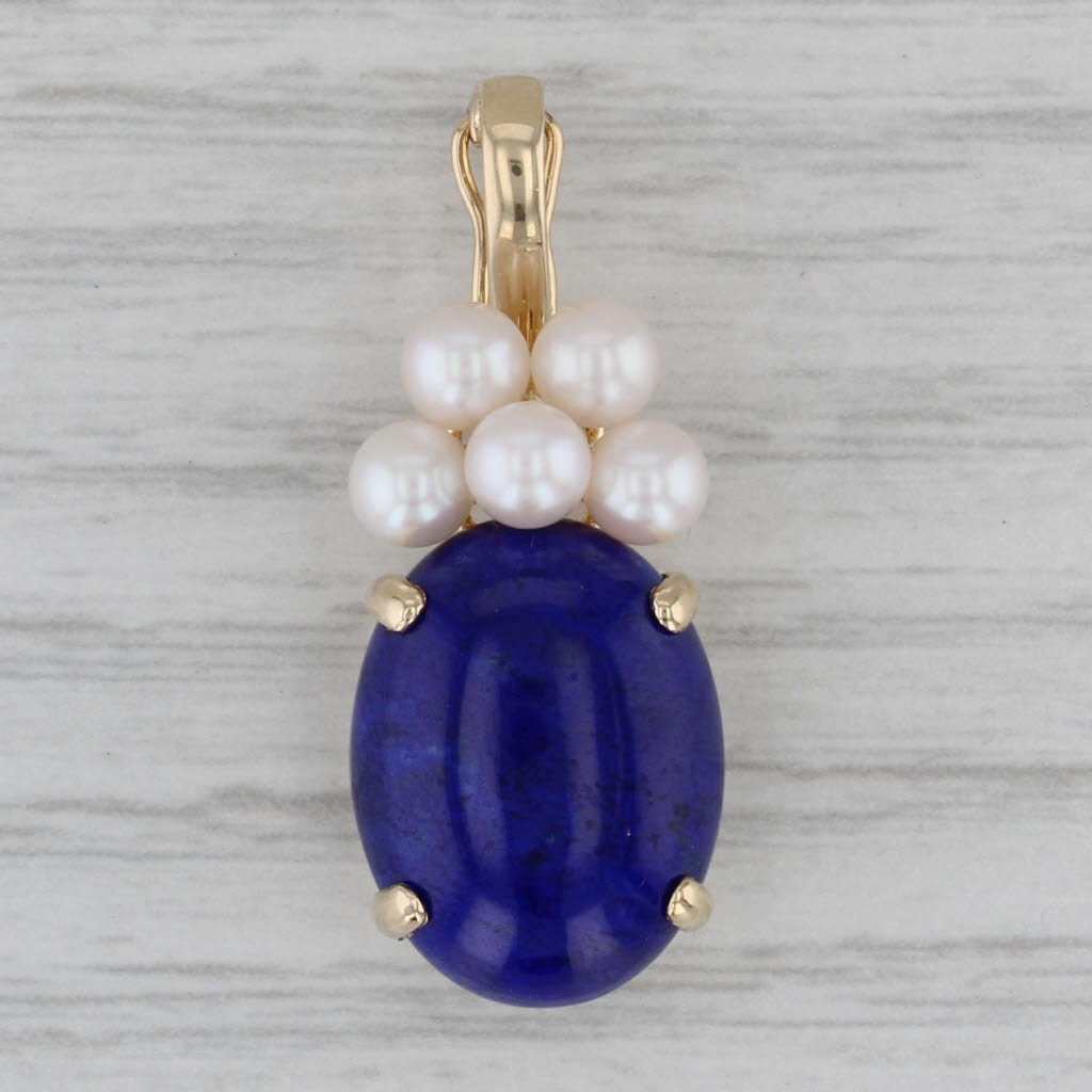 Gray Lapis Lazuli Cultured Pearl Cluster Pendant 14k Yellow Gold Enhancer Clip Bail