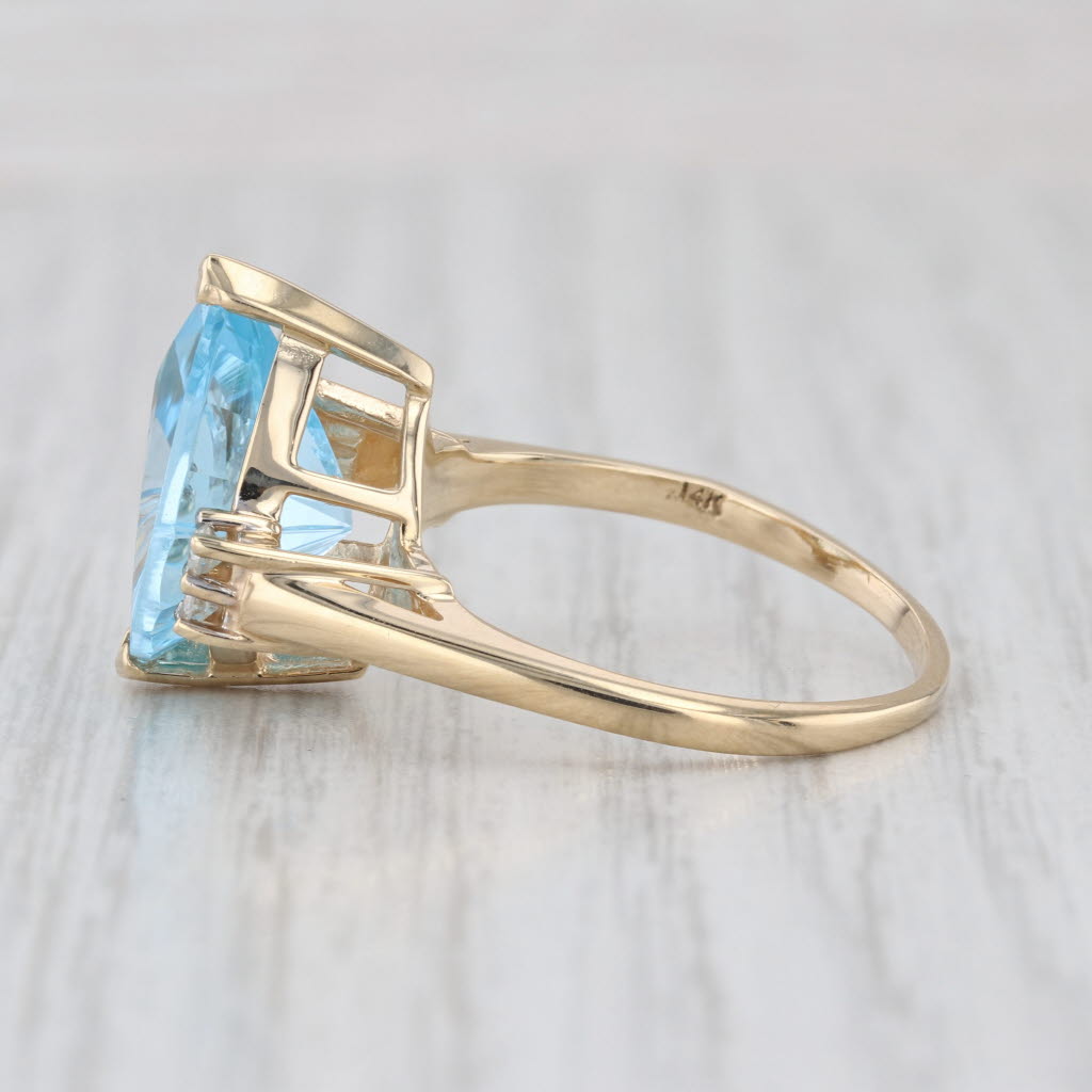 9.62ctw Pear Blue Topaz Diamond 14k Yellwo Gold Size 9.5 Cocktail
