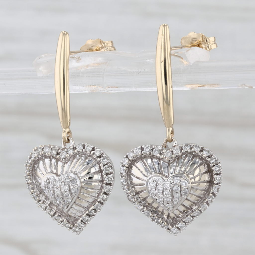 0.36ctw Diamond Heart Dangle Earrings 14k Yellow White Gold Pierced Drops