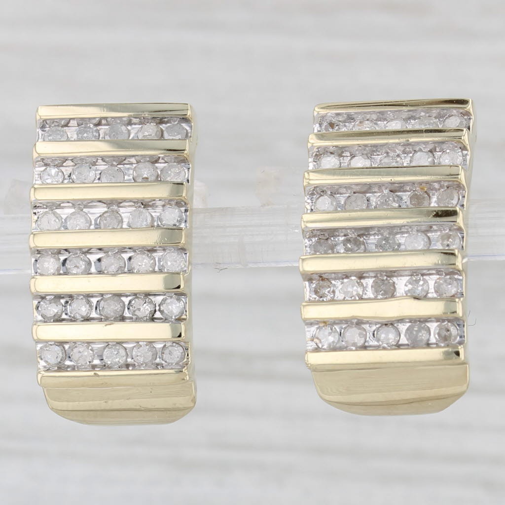 Light Gray 1ctw Diamond Journey J-Hook Earrings 10k Yellow Gold Omega Backs