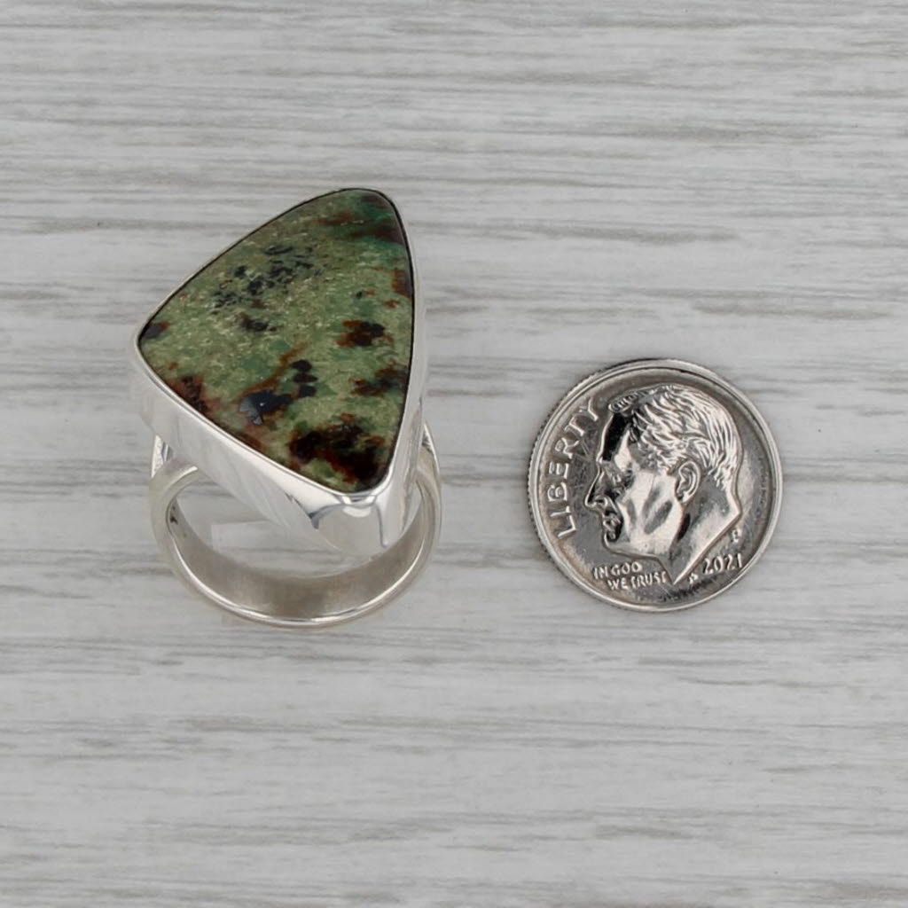Mineral Stone Copper Cabochon Ring Sterling Silver Artisan Signed WV Size 7
