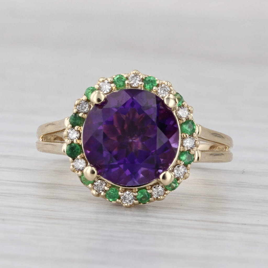 3.90ctw Amethyst Diamond Tsavorite Halo Ring 14k Yellow Gold Size 7.25