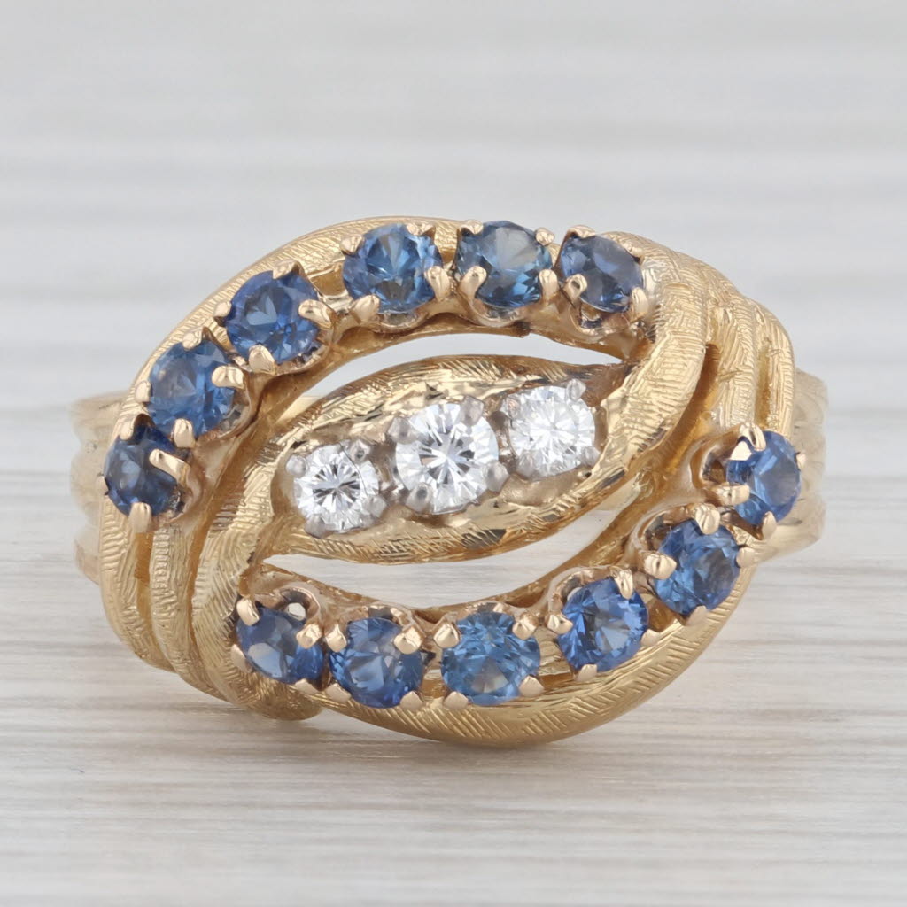 Light Gray 0.91ctw Blue Sapphire Diamond Knot Ring 18k Yellow Gold Size 7