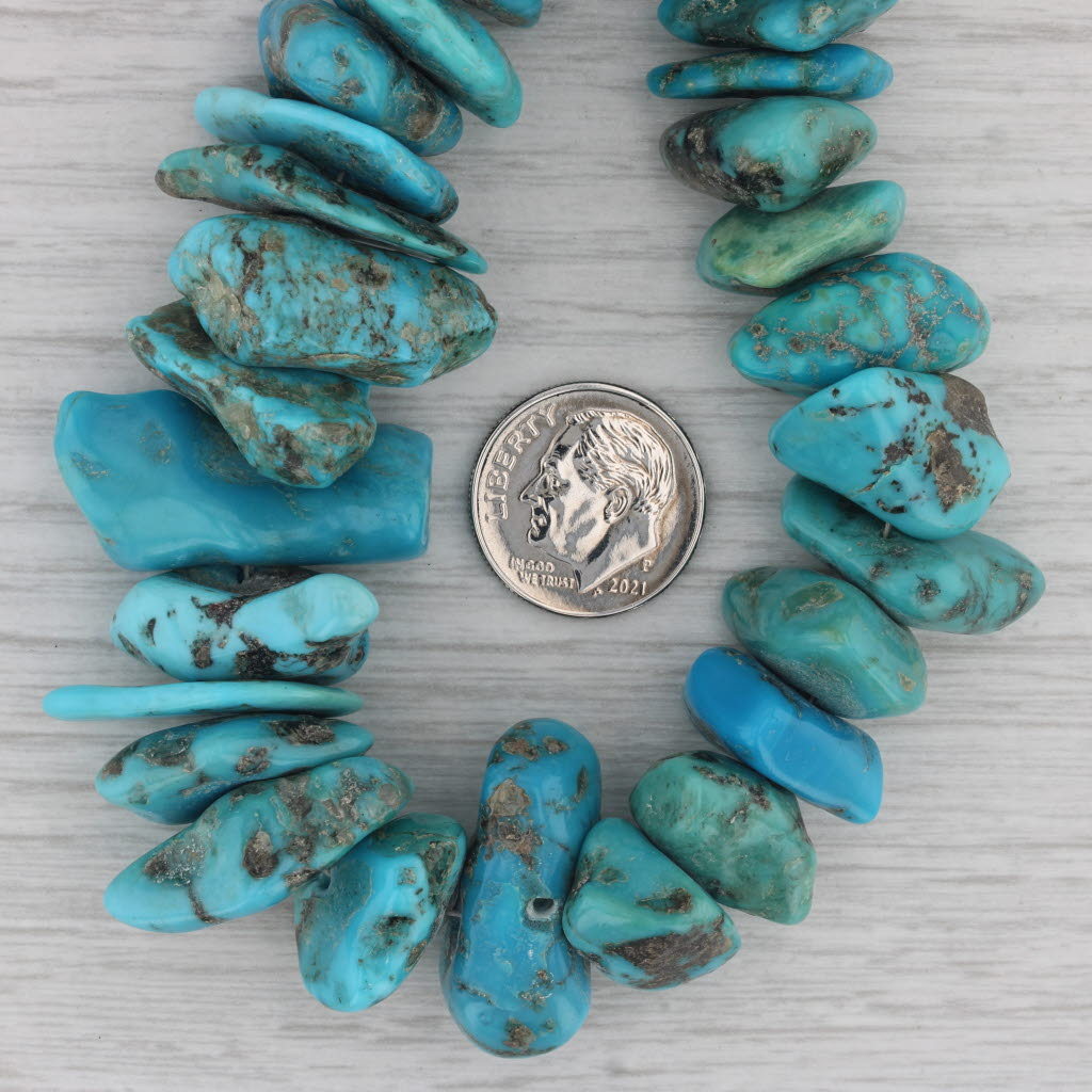 Dark Gray Native American Turquoise Bead Necklace Sterling Silver 17.5" Vintage Statement