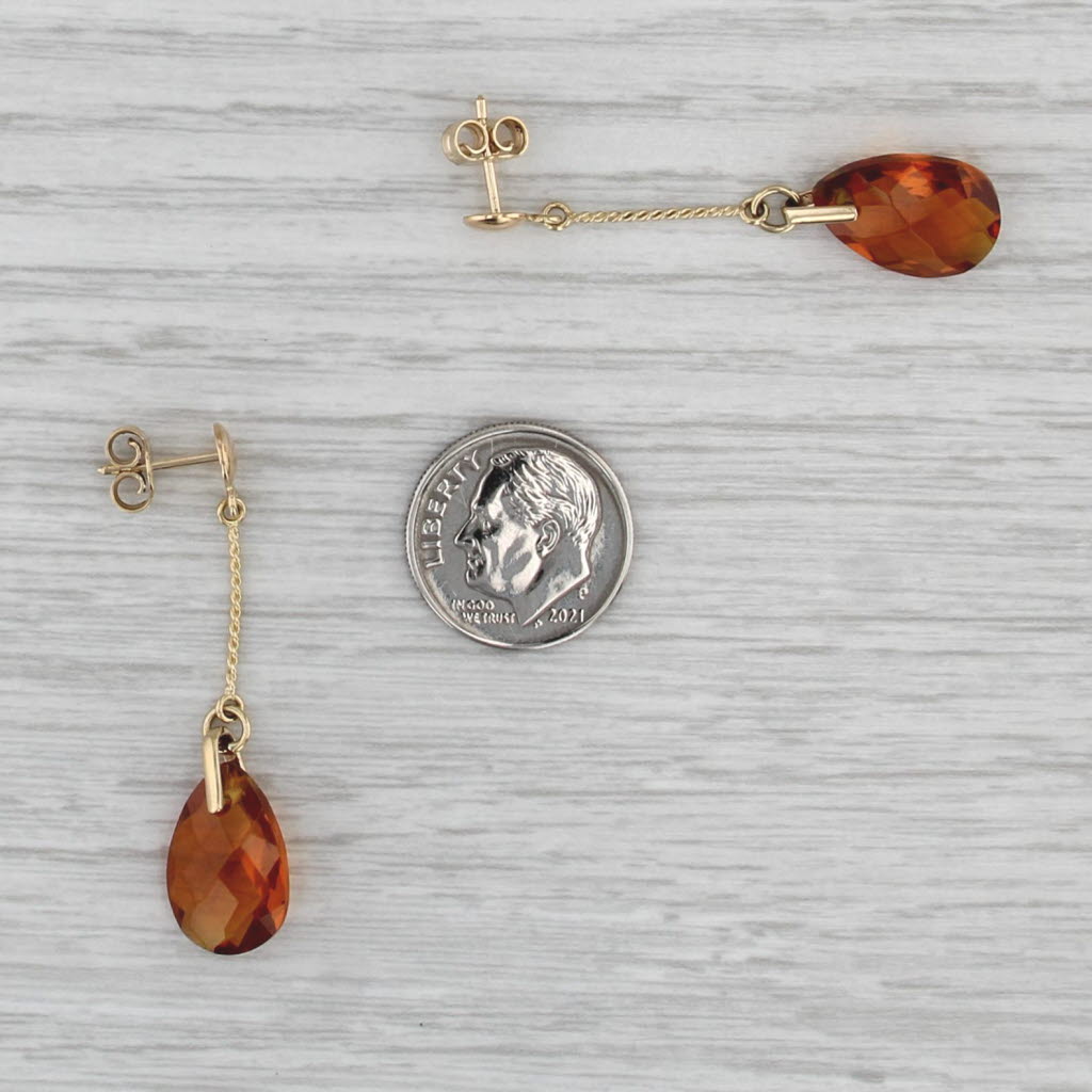 Vintage Orange Glass Teardrop Earrings 18k Yellow Gold Pierced Dangles