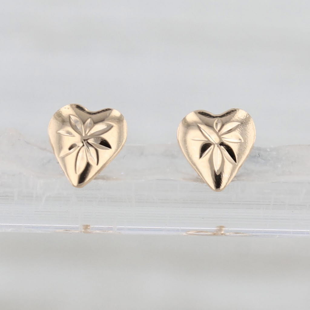 Rayed Heart Stud Earrings 14k Yellow Gold Small Studs