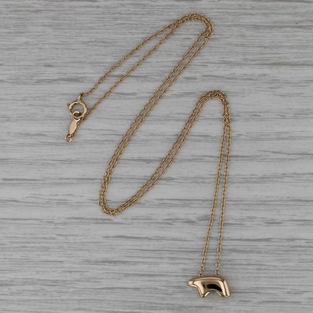 Small Bear Pendant Necklace 14k Yellow Gold 18.5" Cable Chain