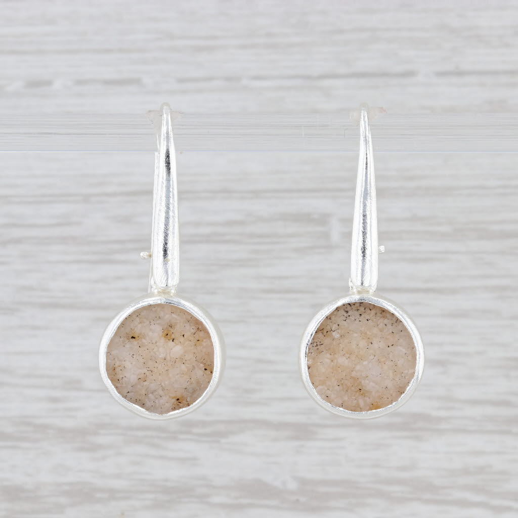 New Nina Nguyen Sand Druzy Quartz Dangle Earrings Sterling Silver Hook Posts