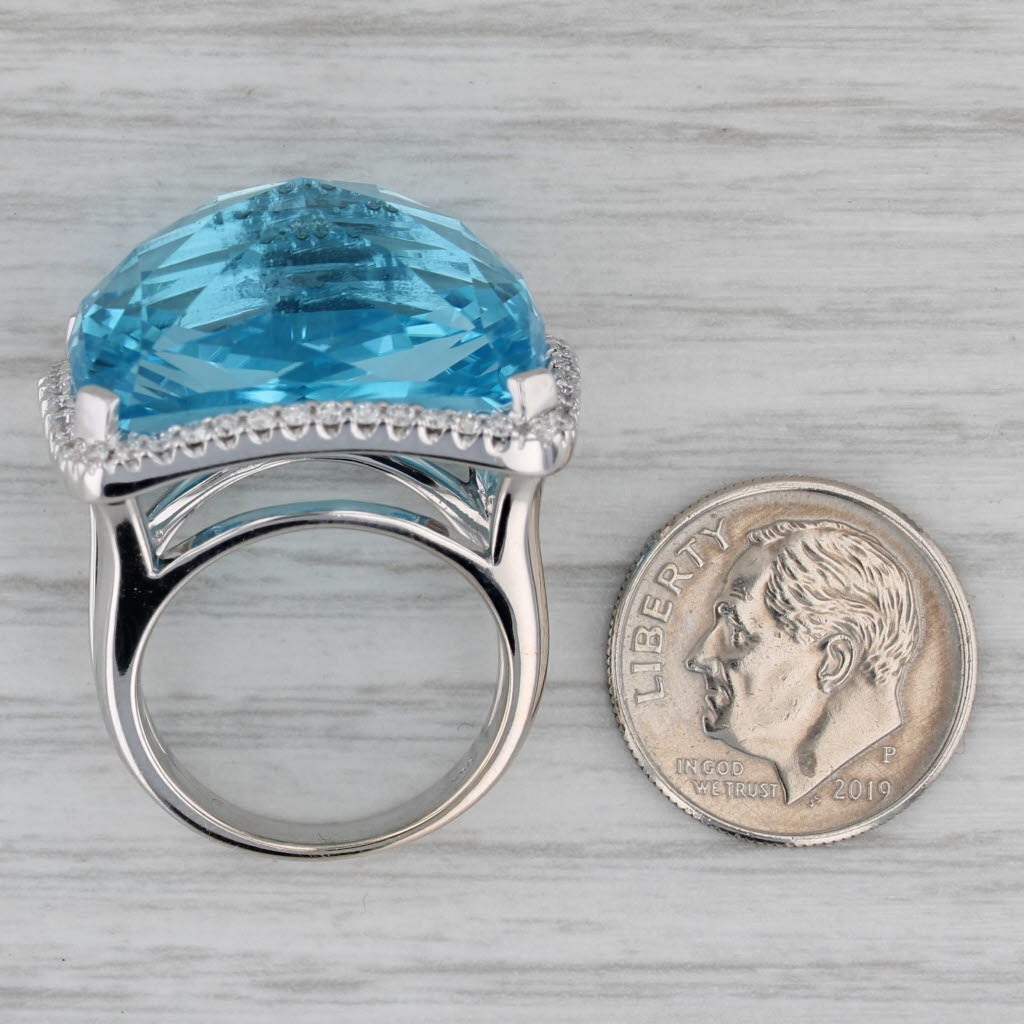 Gray 37.47ctw Blue Topaz Diamond Halo Ring 18k White Gold Size 6.5 Cocktail