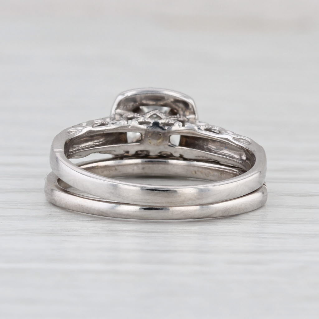GIA 1.05ctw Diamond Halo Engagement Ring Wedding Band Bridal Set 14k White Gold