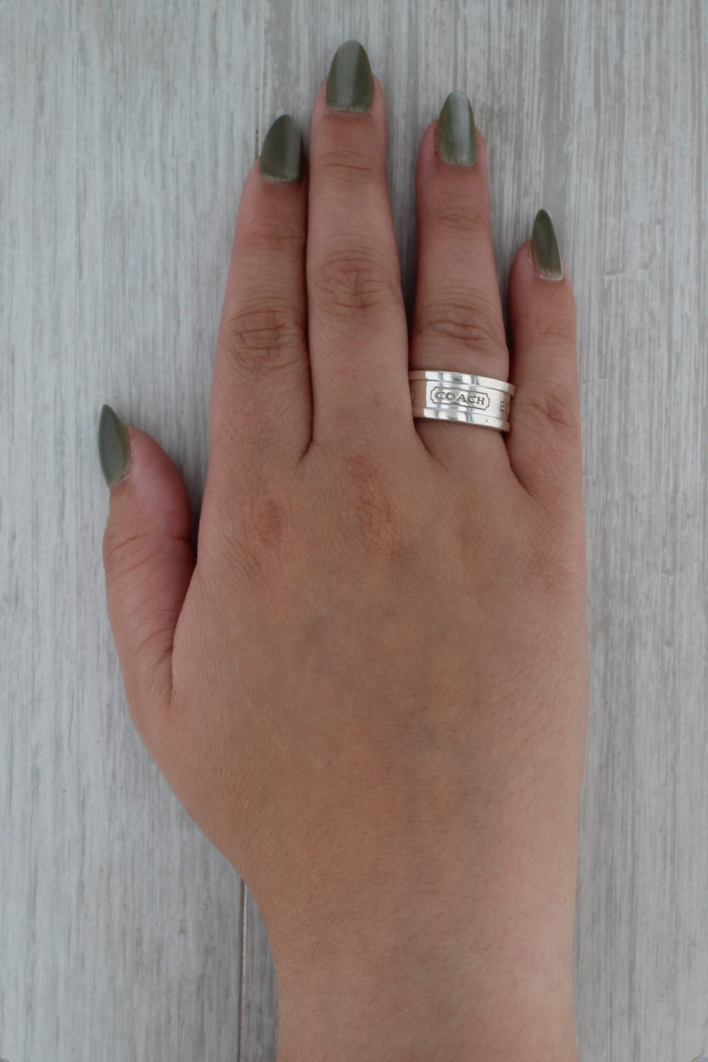 Coach Classic Wide Band Sterling Silver Ring Size 8.25