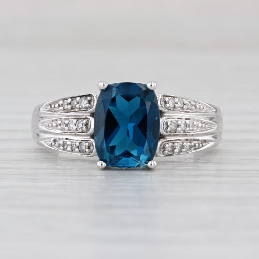 3.12ctw London Blue Topaz Diamond Ring 10k White Gold Size 6.75