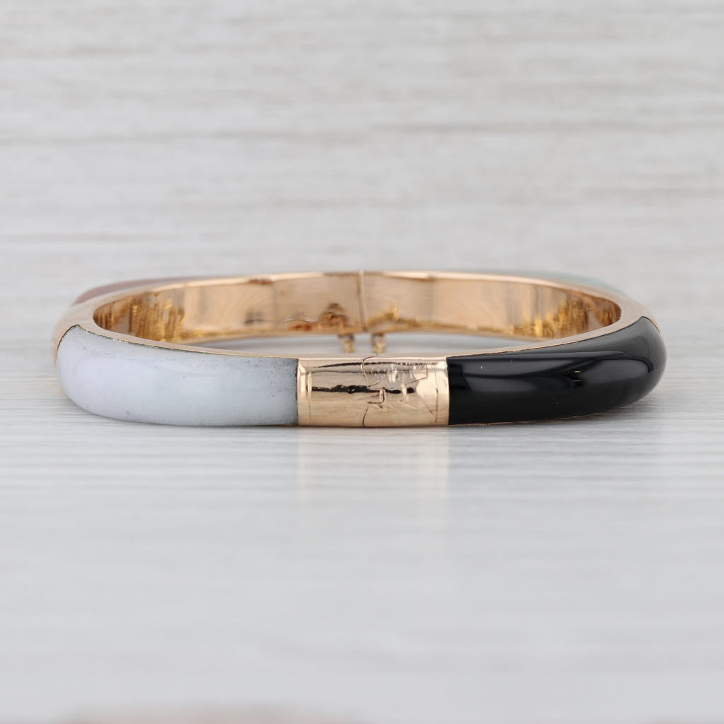 Jadeite Jade Onyx Bangle Bracelet 14k Rose Gold 7" 7.3mm